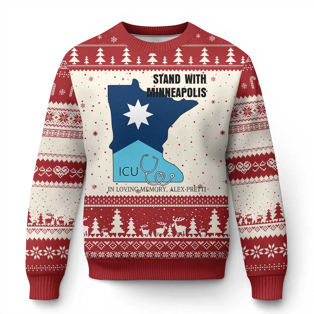 Stand With Minneapolis Ugly Christmas Sweater In Loving Memory Of Alex