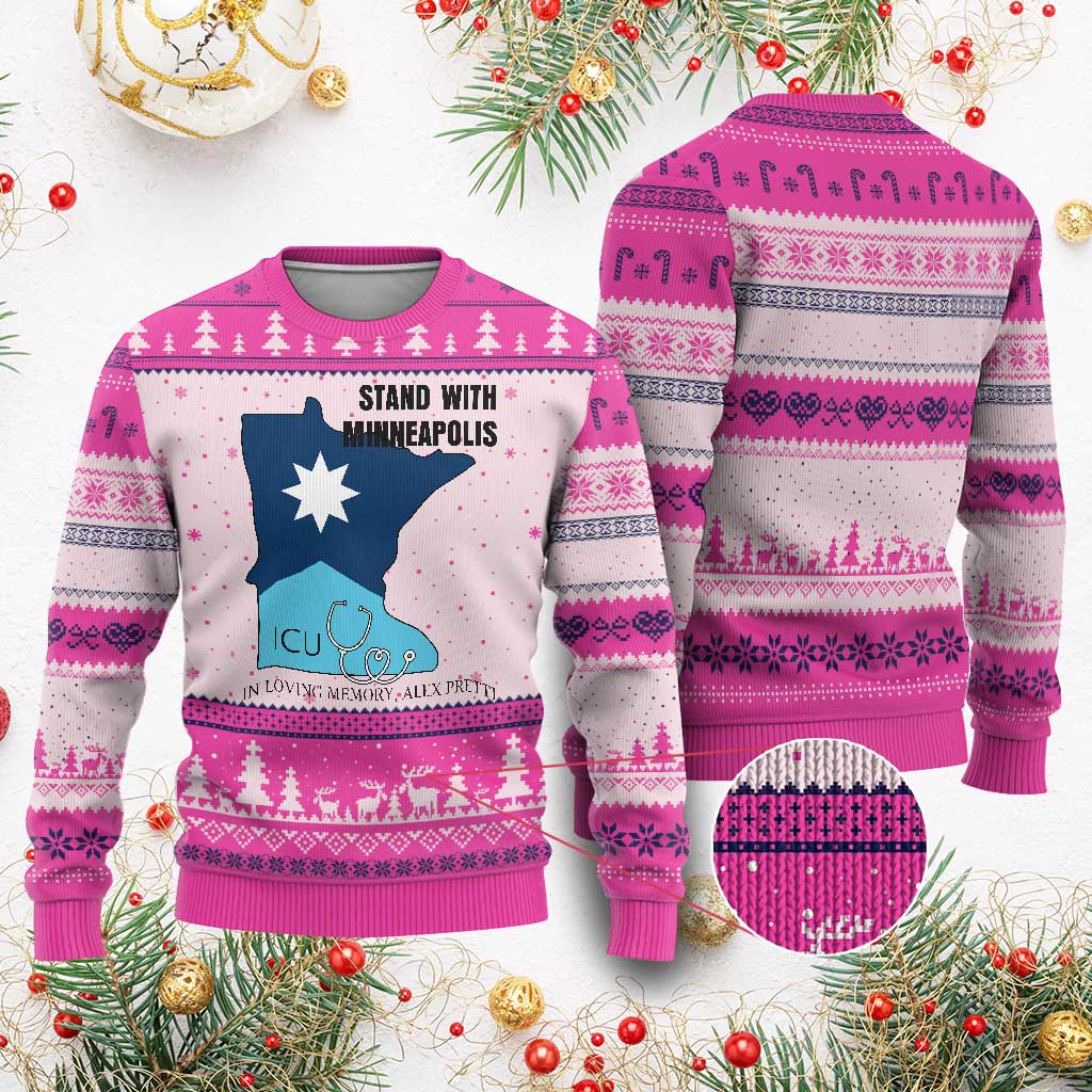Stand With Minneapolis Ugly Christmas Sweater In Loving Memory Of Alex