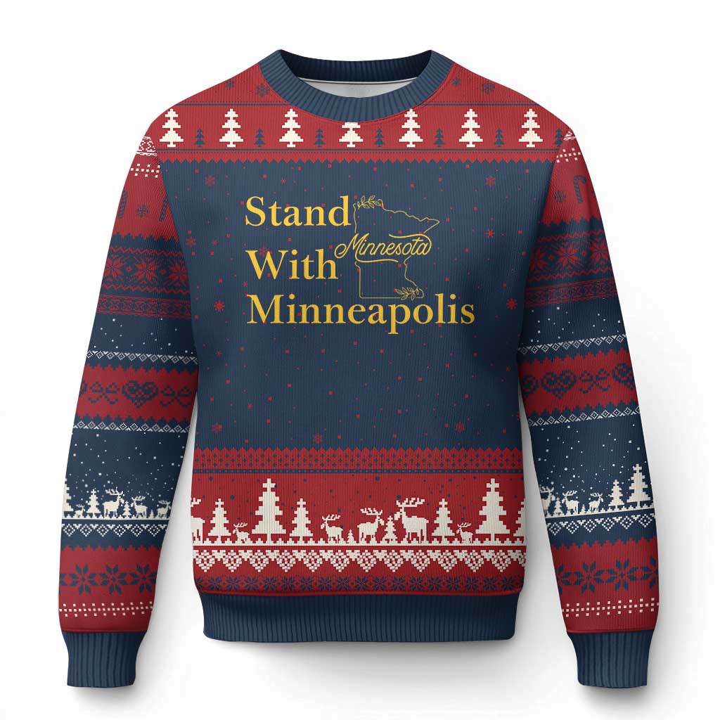 Stand With Minneapolis Ugly Christmas Sweater Community And Social Justice Gift