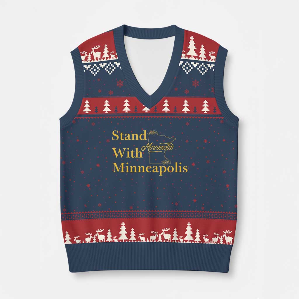 Stand With Minneapolis V-Neck Knit Sweater Vest Community And Social Justice Gift