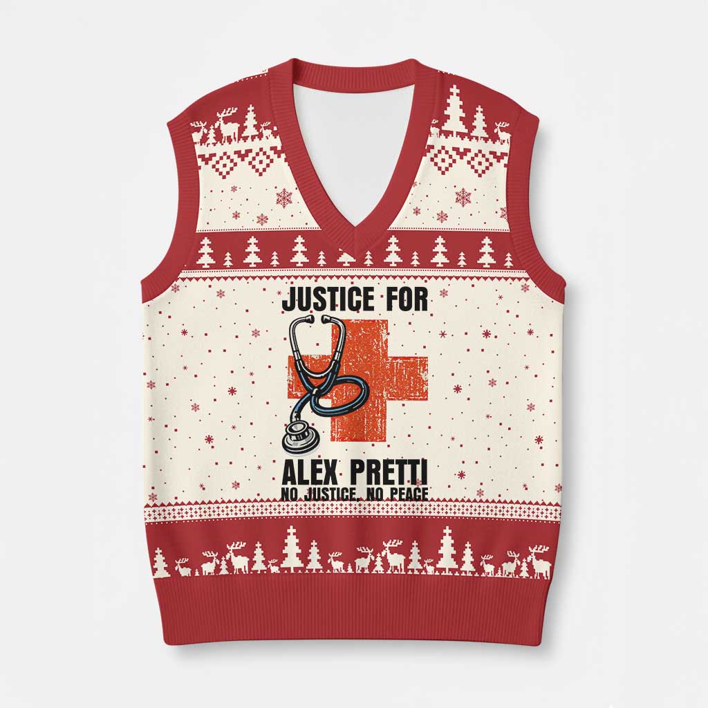 Justice For Alex Pretti V-Neck Knit Sweater Vest Minneapolis Support Gift