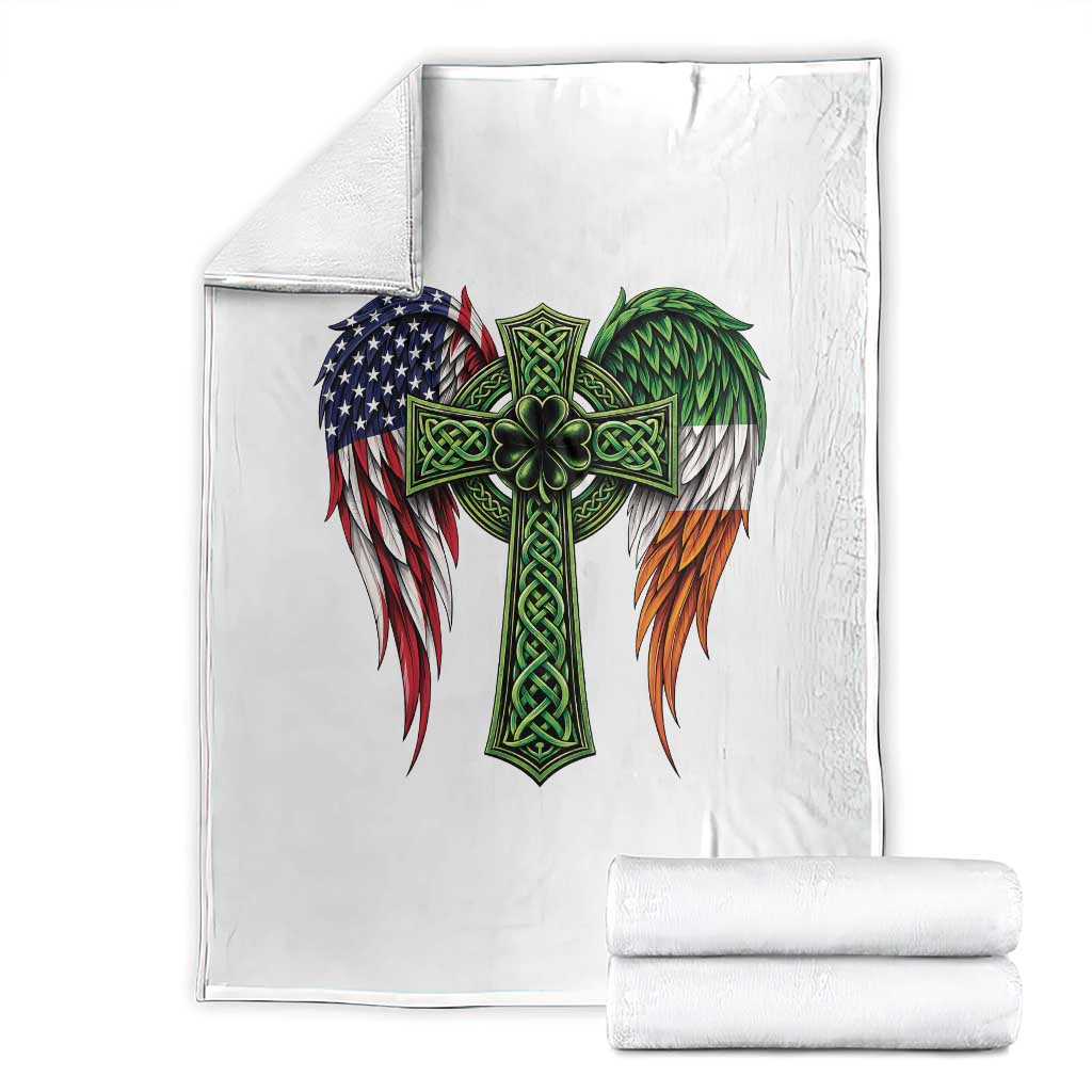 USA Flag Celtic Cross Irish American Throw Blanket St Patricks Day Gift