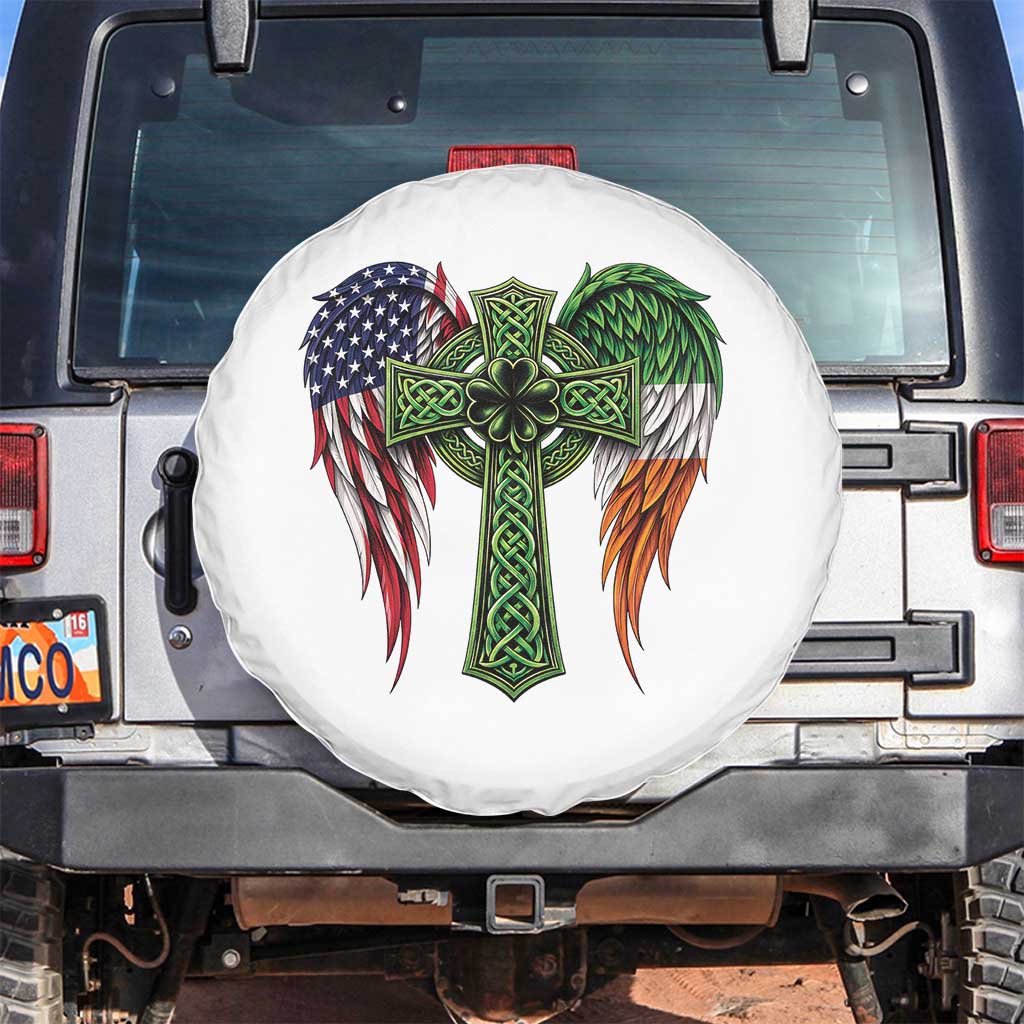 USA Flag Celtic Cross Irish American Spare Tire Cover St Patricks Day Gift