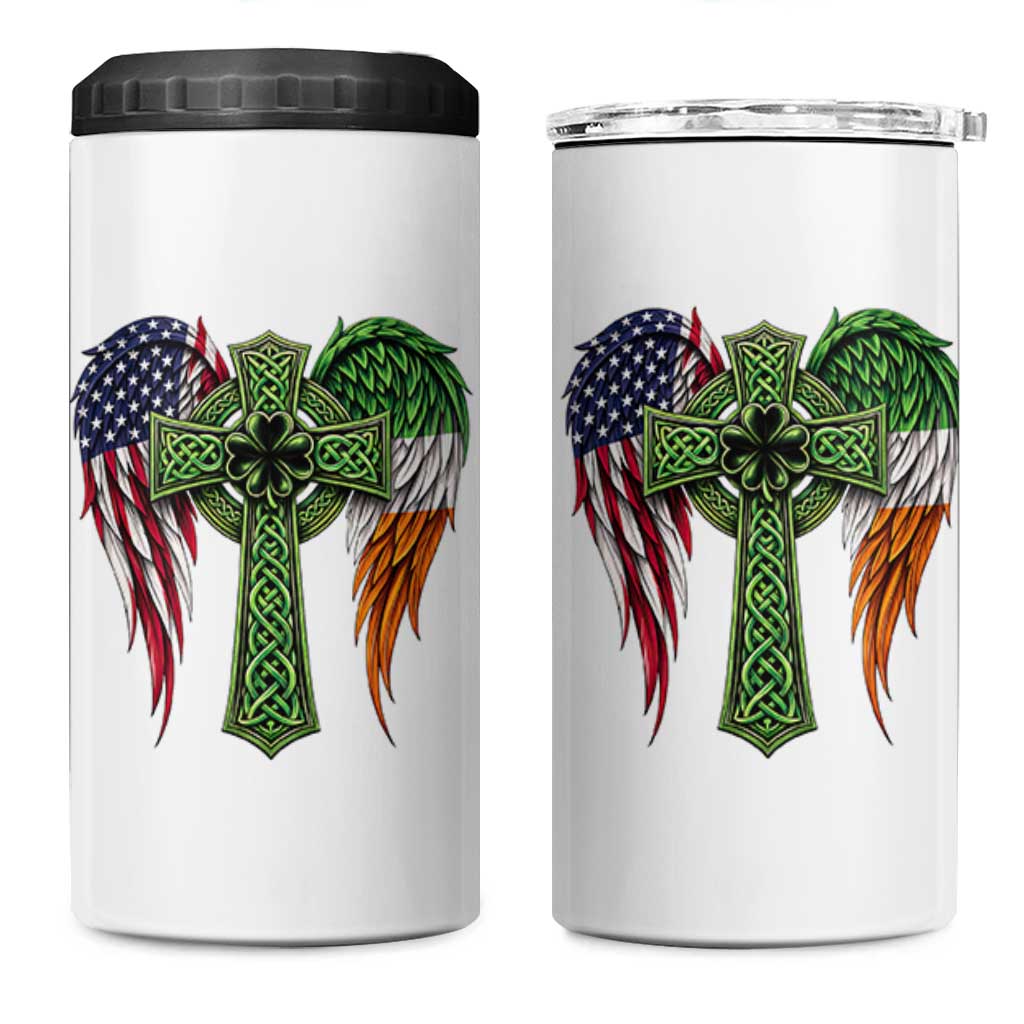 USA Flag Celtic Cross Irish American 4 in 1 Can Cooler Tumbler St Patricks Day Gift