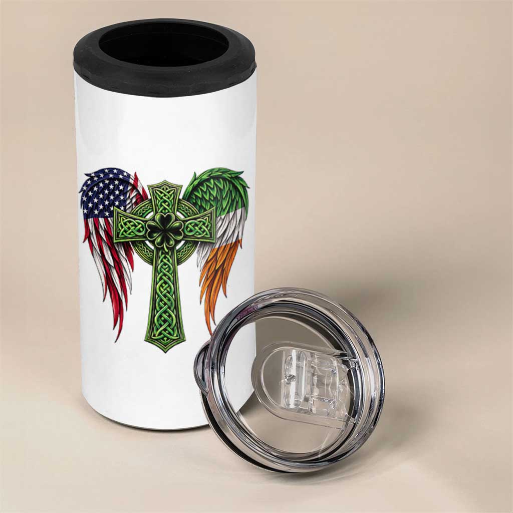 USA Flag Celtic Cross Irish American 4 in 1 Can Cooler Tumbler St Patricks Day Gift