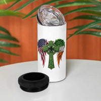 USA Flag Celtic Cross Irish American 4 in 1 Can Cooler Tumbler St Patricks Day Gift