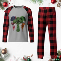 USA Flag Celtic Cross Irish American Plaid Pajama Set St Patricks Day Gift