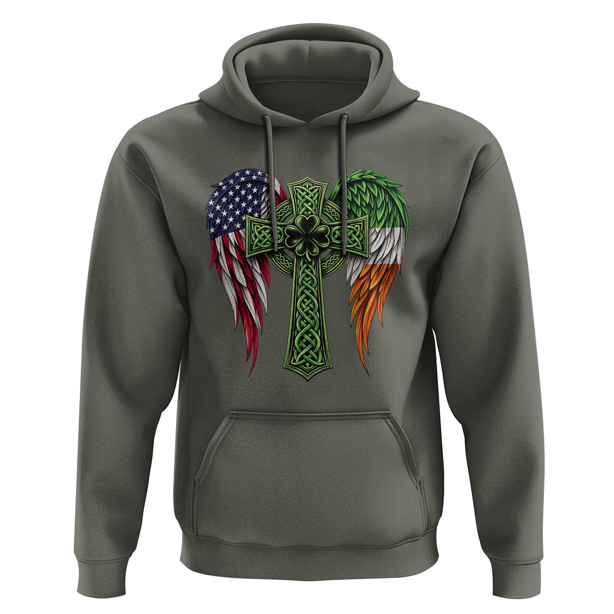 USA Flag Celtic Cross Irish American Hoodie St Patricks Day Gift