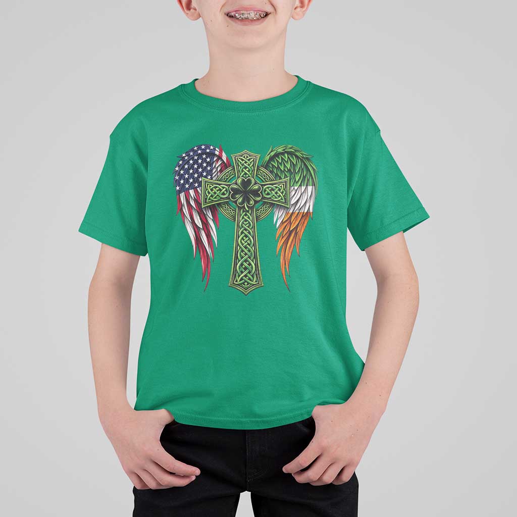 USA Flag Celtic Cross Irish American T Shirt For Kid St Patricks Day Gift