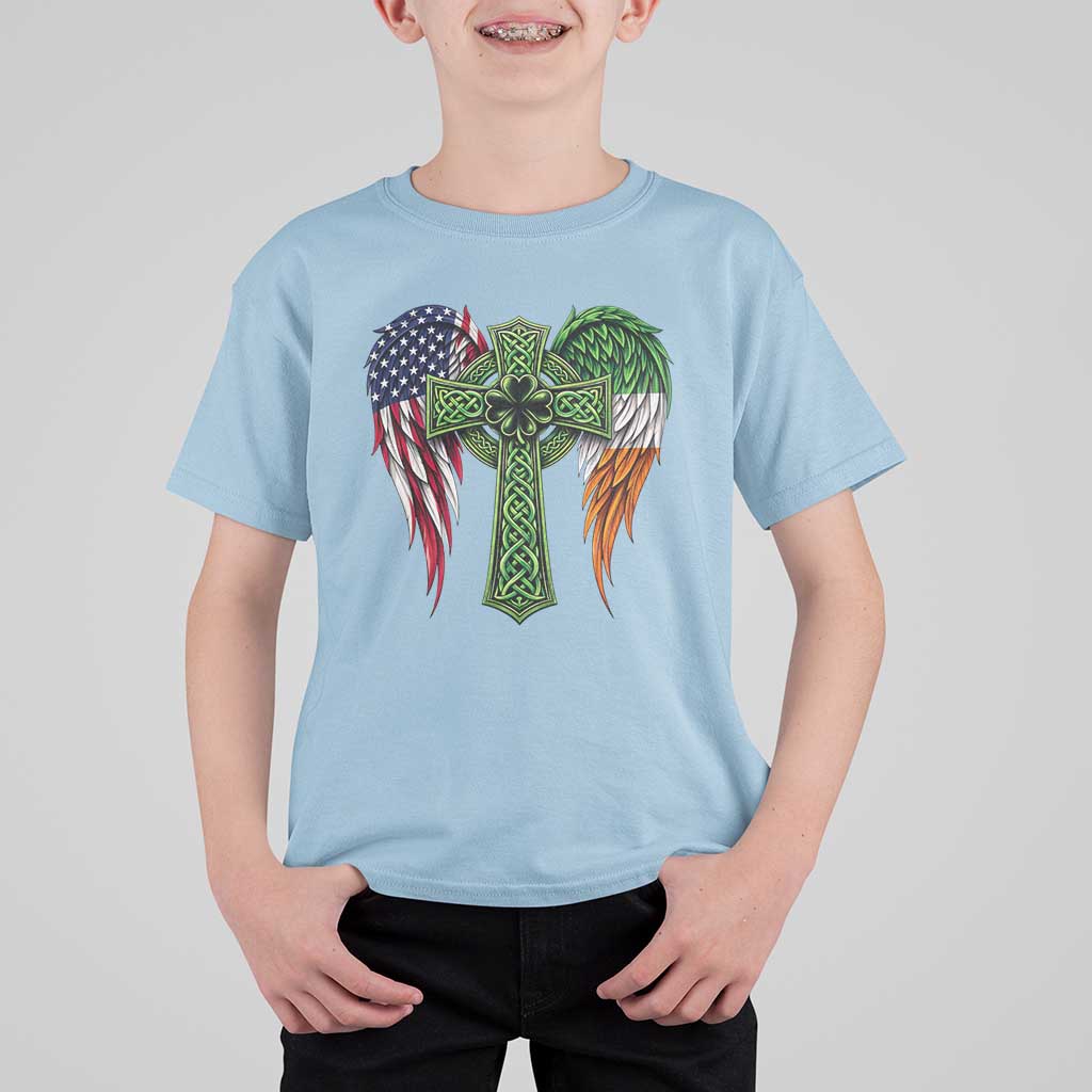 USA Flag Celtic Cross Irish American T Shirt For Kid St Patricks Day Gift