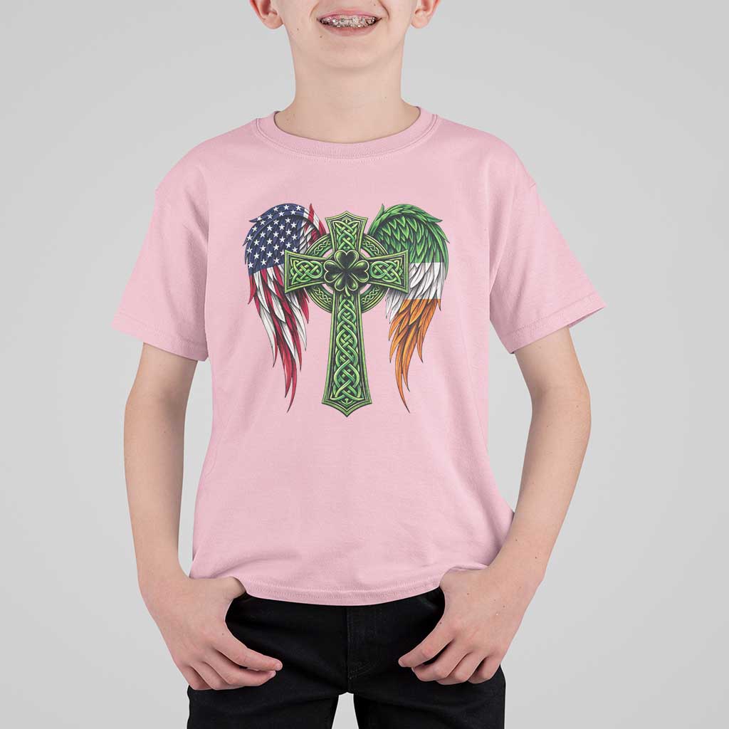 USA Flag Celtic Cross Irish American T Shirt For Kid St Patricks Day Gift
