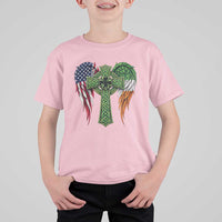 USA Flag Celtic Cross Irish American T Shirt For Kid St Patricks Day Gift