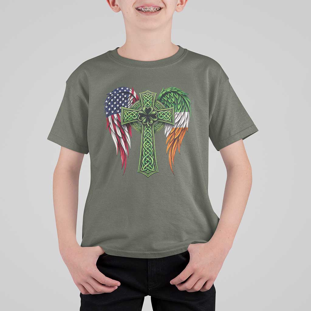 USA Flag Celtic Cross Irish American T Shirt For Kid St Patricks Day Gift