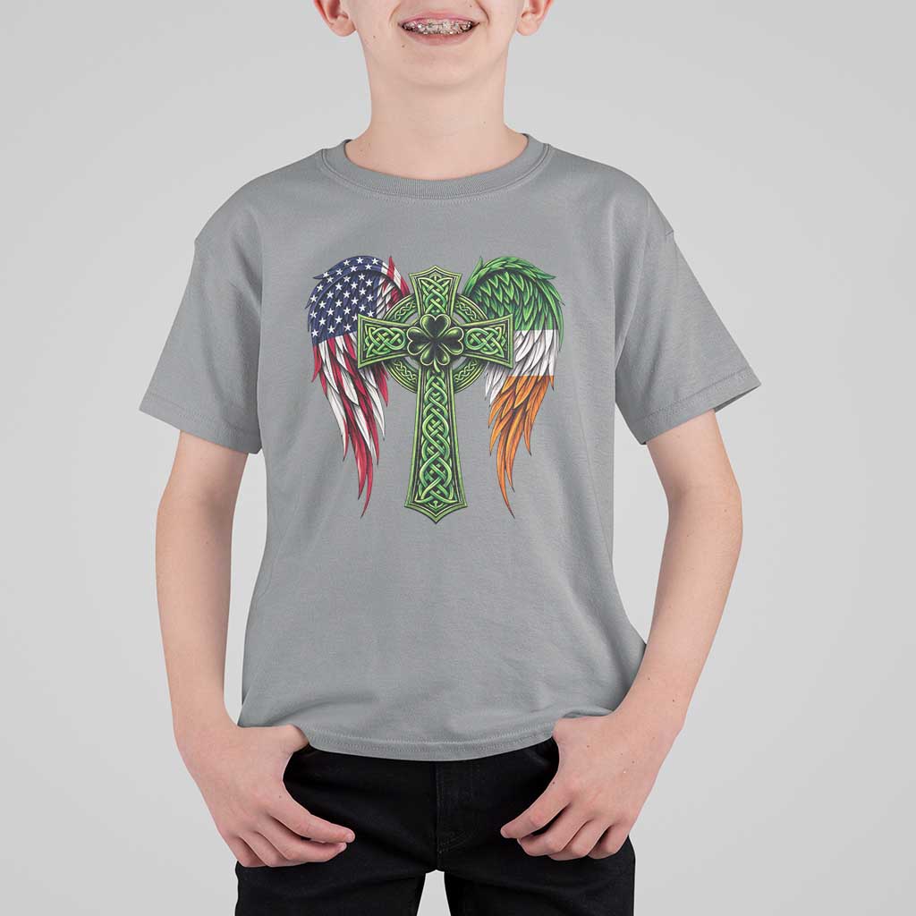 USA Flag Celtic Cross Irish American T Shirt For Kid St Patricks Day Gift