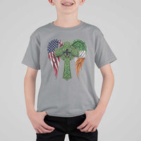 USA Flag Celtic Cross Irish American T Shirt For Kid St Patricks Day Gift