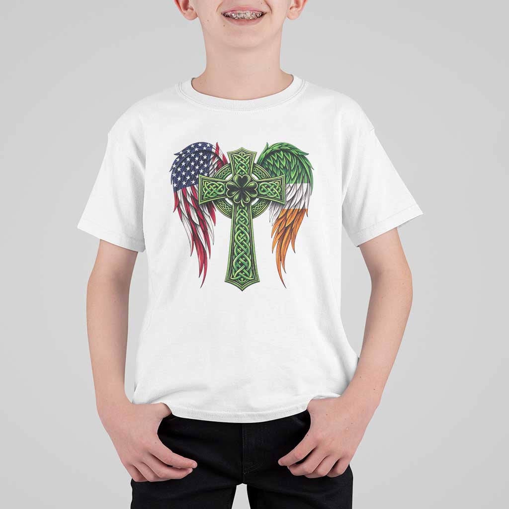 USA Flag Celtic Cross Irish American T Shirt For Kid St Patricks Day Gift