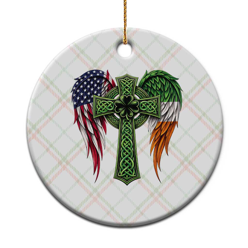 USA Flag Celtic Cross Irish American Ceramic Ornament St Patricks Day Gift