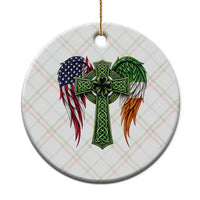 USA Flag Celtic Cross Irish American Ceramic Ornament St Patricks Day Gift