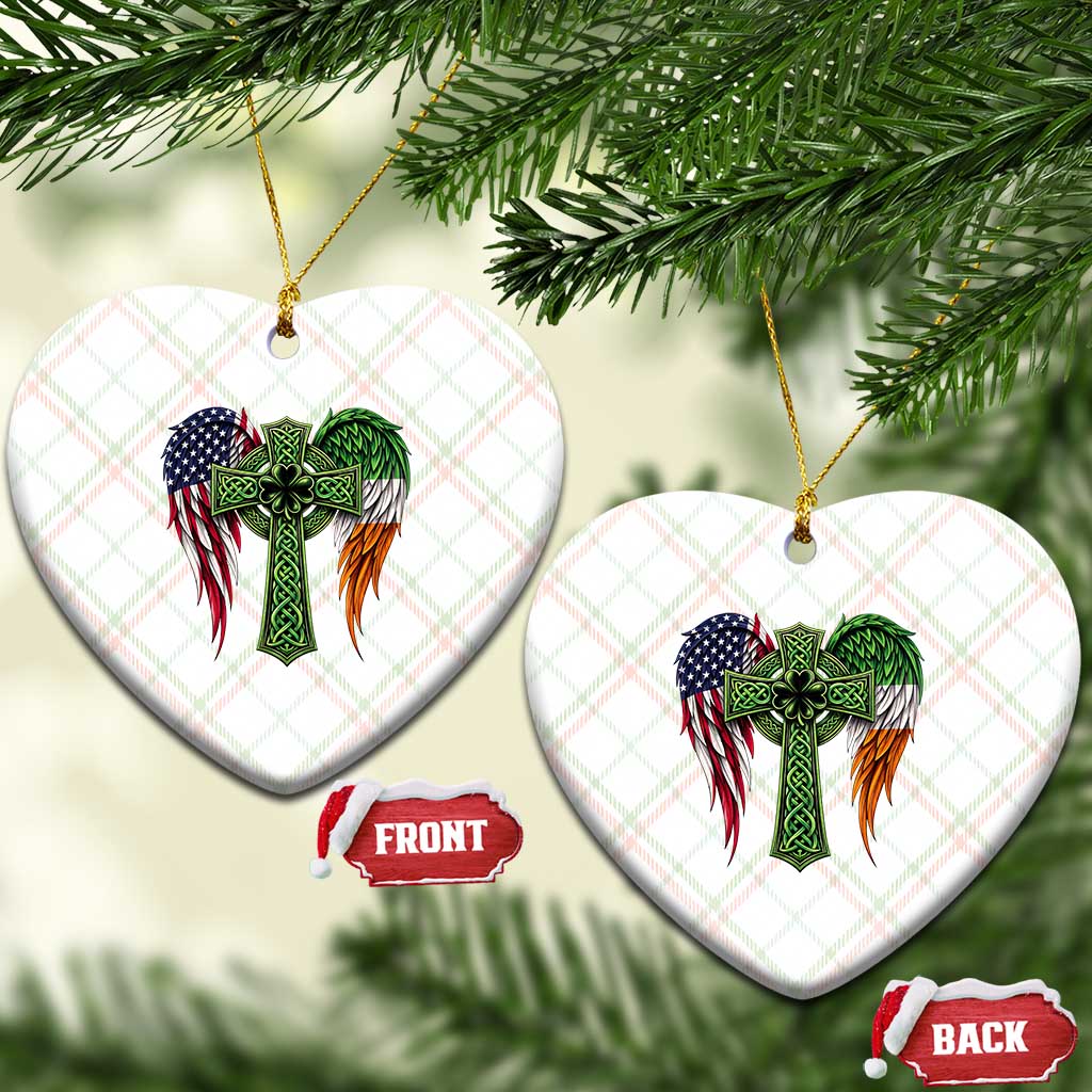 USA Flag Celtic Cross Irish American Ceramic Ornament St Patricks Day Gift