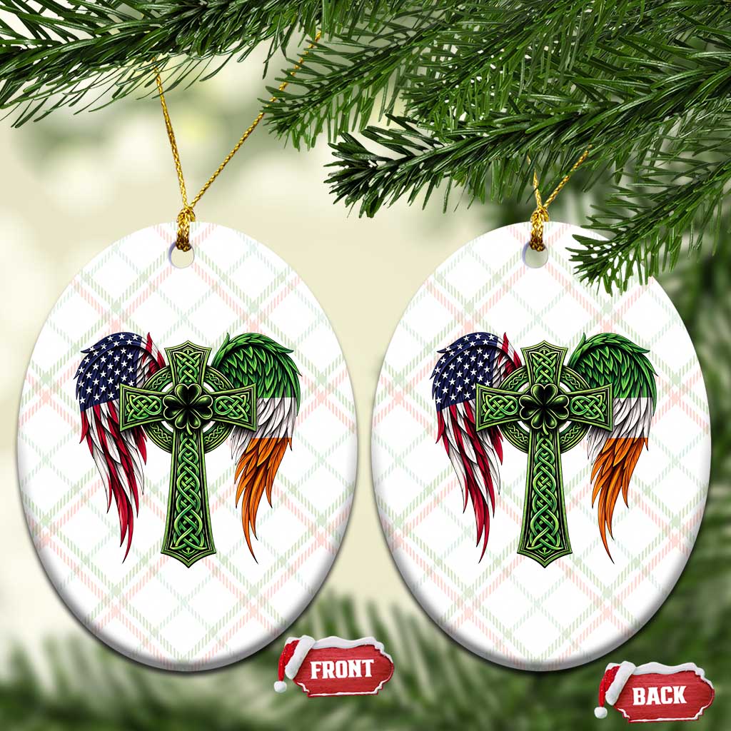 USA Flag Celtic Cross Irish American Ceramic Ornament St Patricks Day Gift