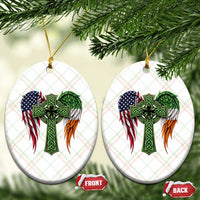 USA Flag Celtic Cross Irish American Ceramic Ornament St Patricks Day Gift