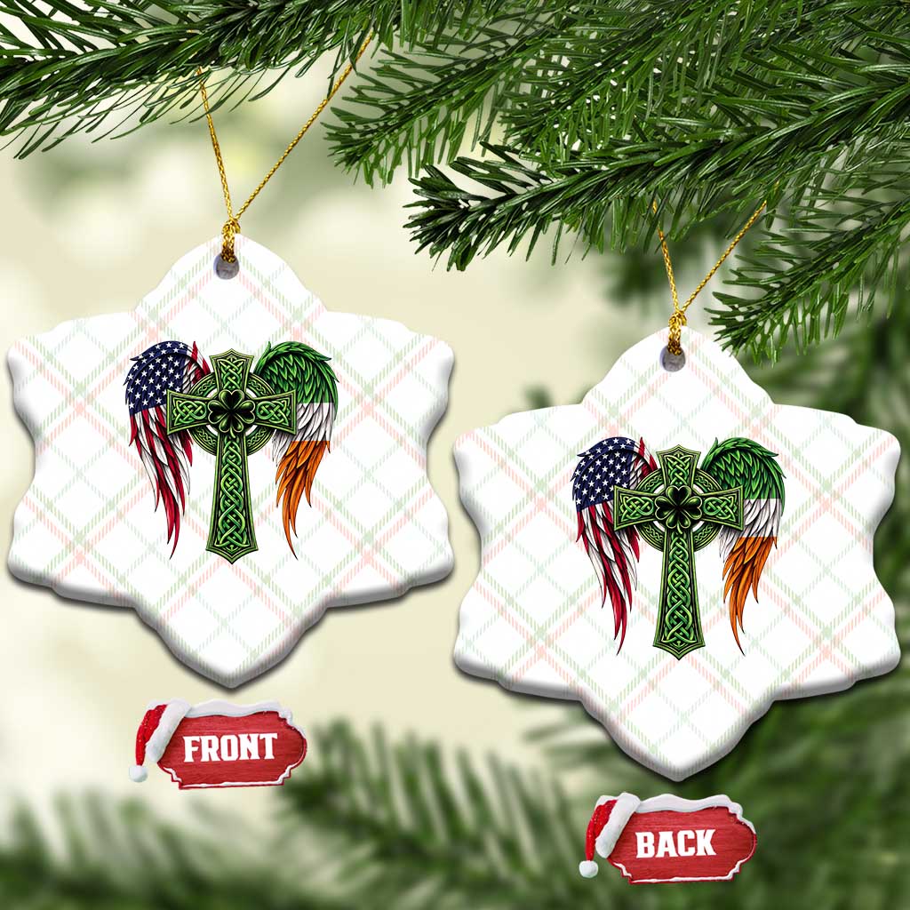 USA Flag Celtic Cross Irish American Ceramic Ornament St Patricks Day Gift