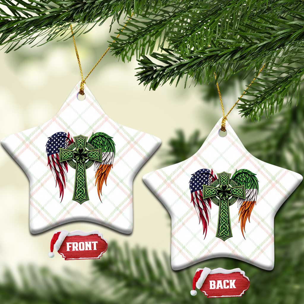 USA Flag Celtic Cross Irish American Ceramic Ornament St Patricks Day Gift
