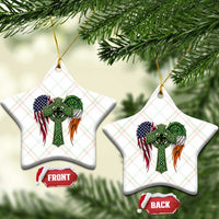 USA Flag Celtic Cross Irish American Ceramic Ornament St Patricks Day Gift