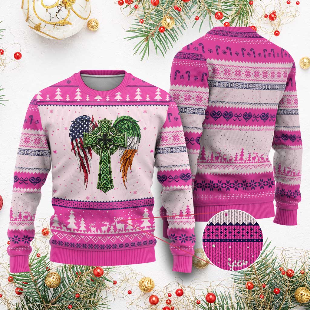 USA Flag Celtic Cross Irish American Ugly Christmas Sweater St Patricks Day Gift