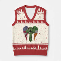 USA Flag Celtic Cross Irish American V-Neck Knit Sweater Vest St Patricks Day Gift