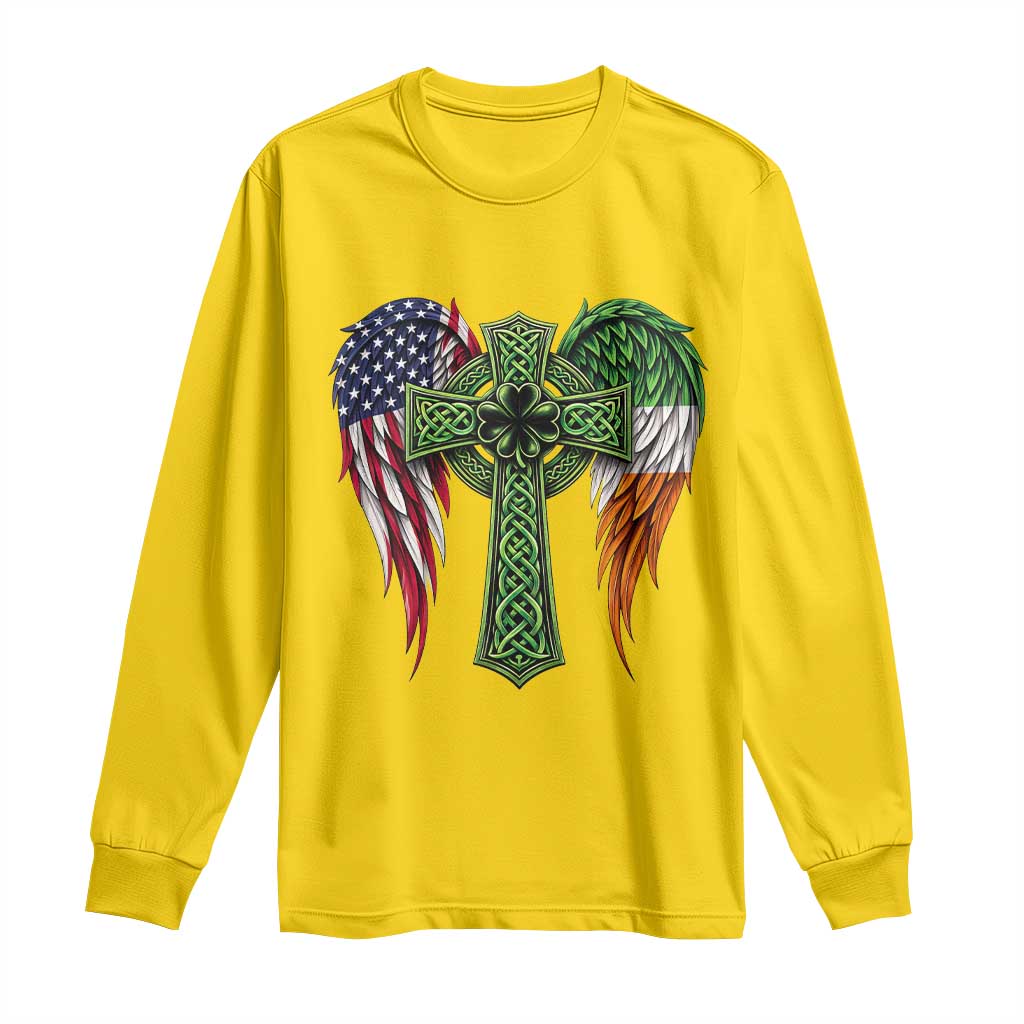 USA Flag Celtic Cross Irish American Long Sleeve Shirt St Patricks Day Gift