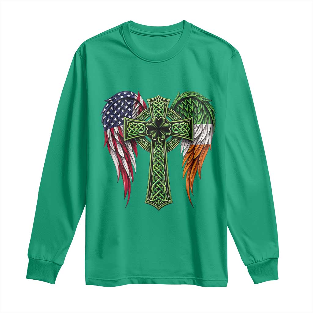 USA Flag Celtic Cross Irish American Long Sleeve Shirt St Patricks Day Gift