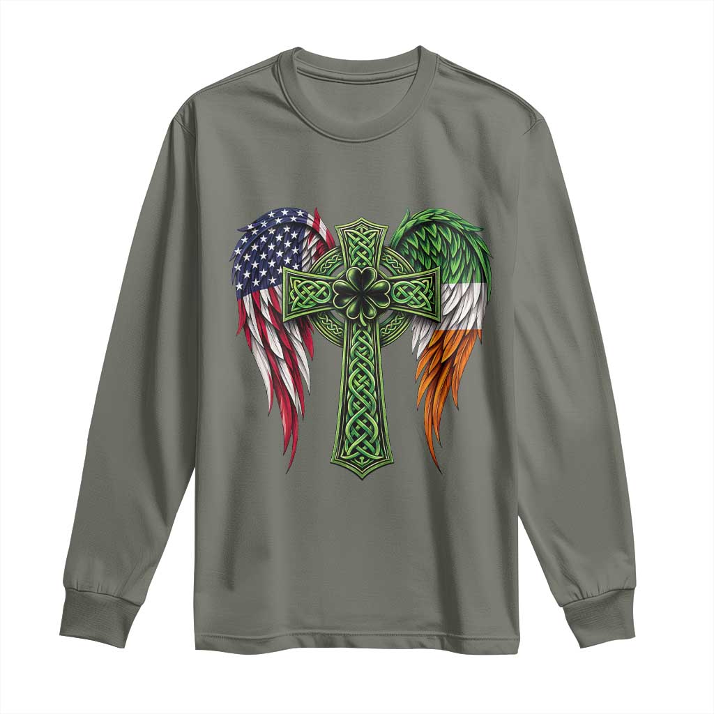 USA Flag Celtic Cross Irish American Long Sleeve Shirt St Patricks Day Gift