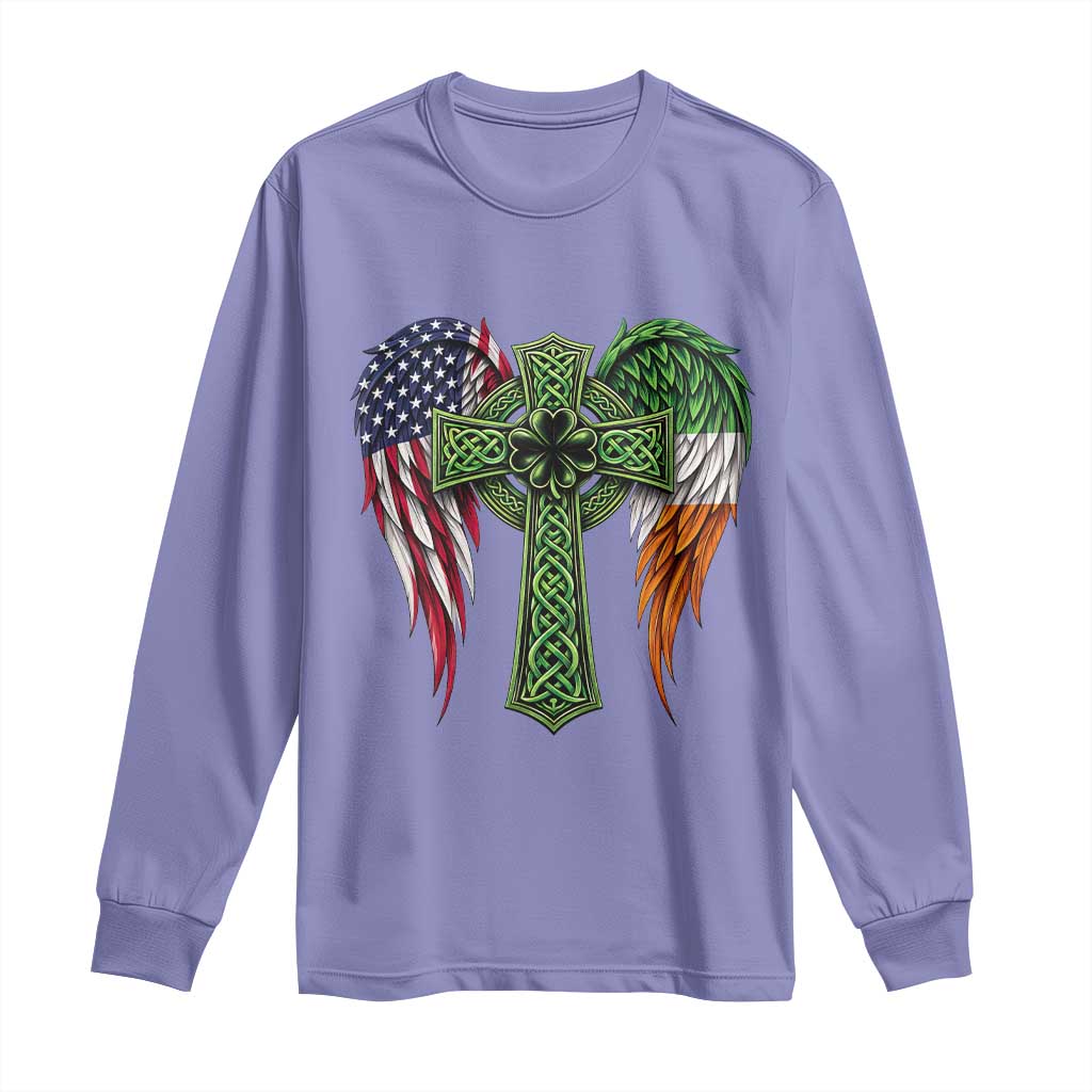 USA Flag Celtic Cross Irish American Long Sleeve Shirt St Patricks Day Gift