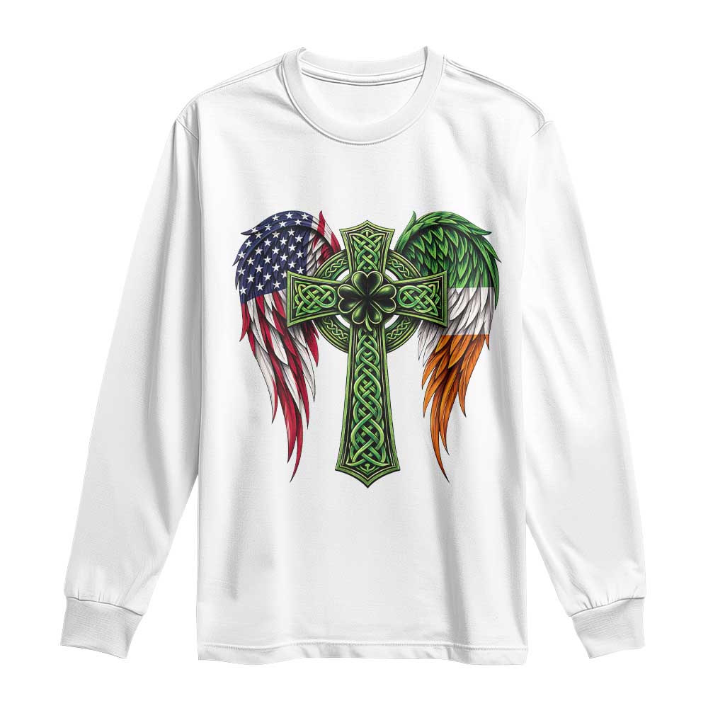 USA Flag Celtic Cross Irish American Long Sleeve Shirt St Patricks Day Gift
