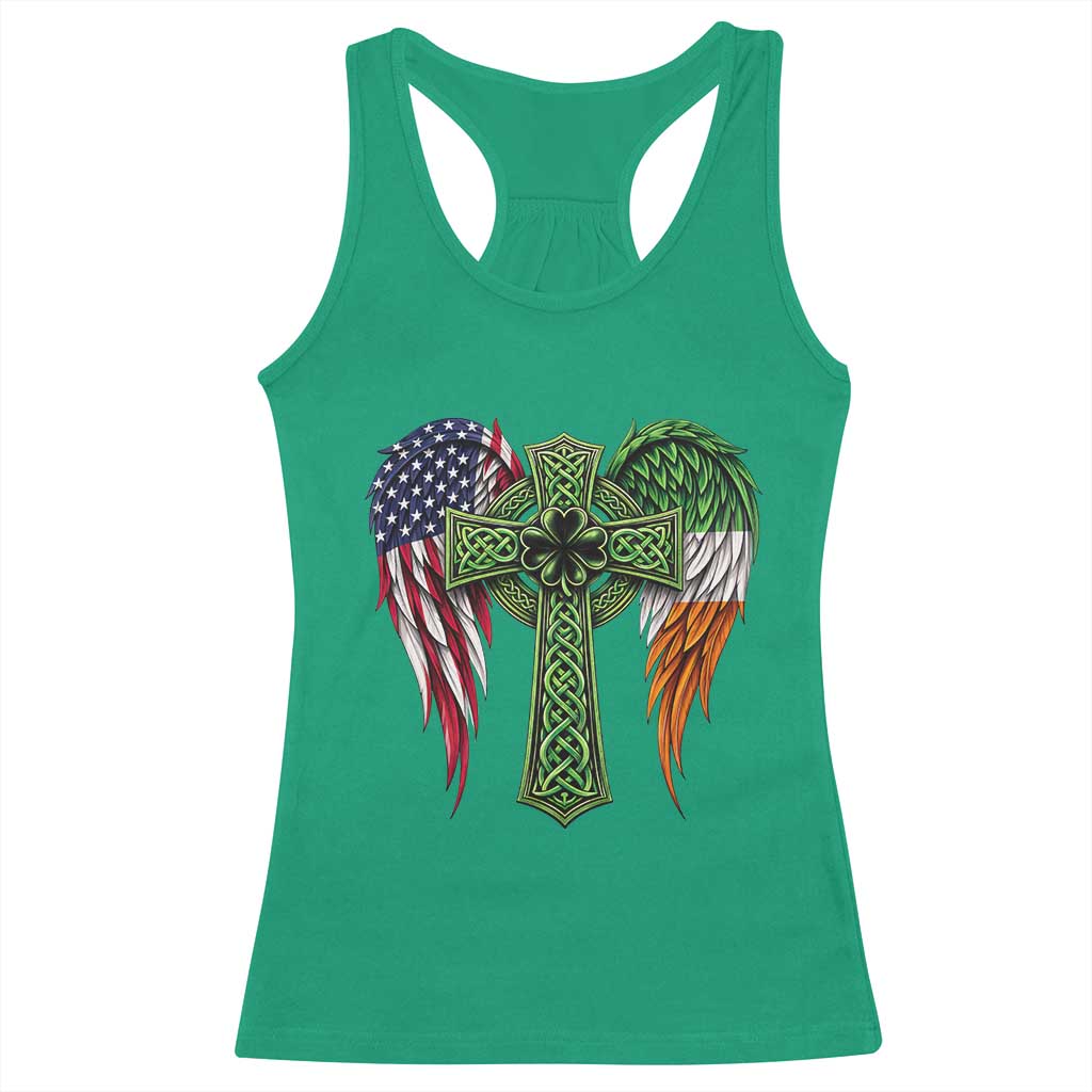 USA Flag Celtic Cross Irish American Racerback Tank Top St Patricks Day Gift