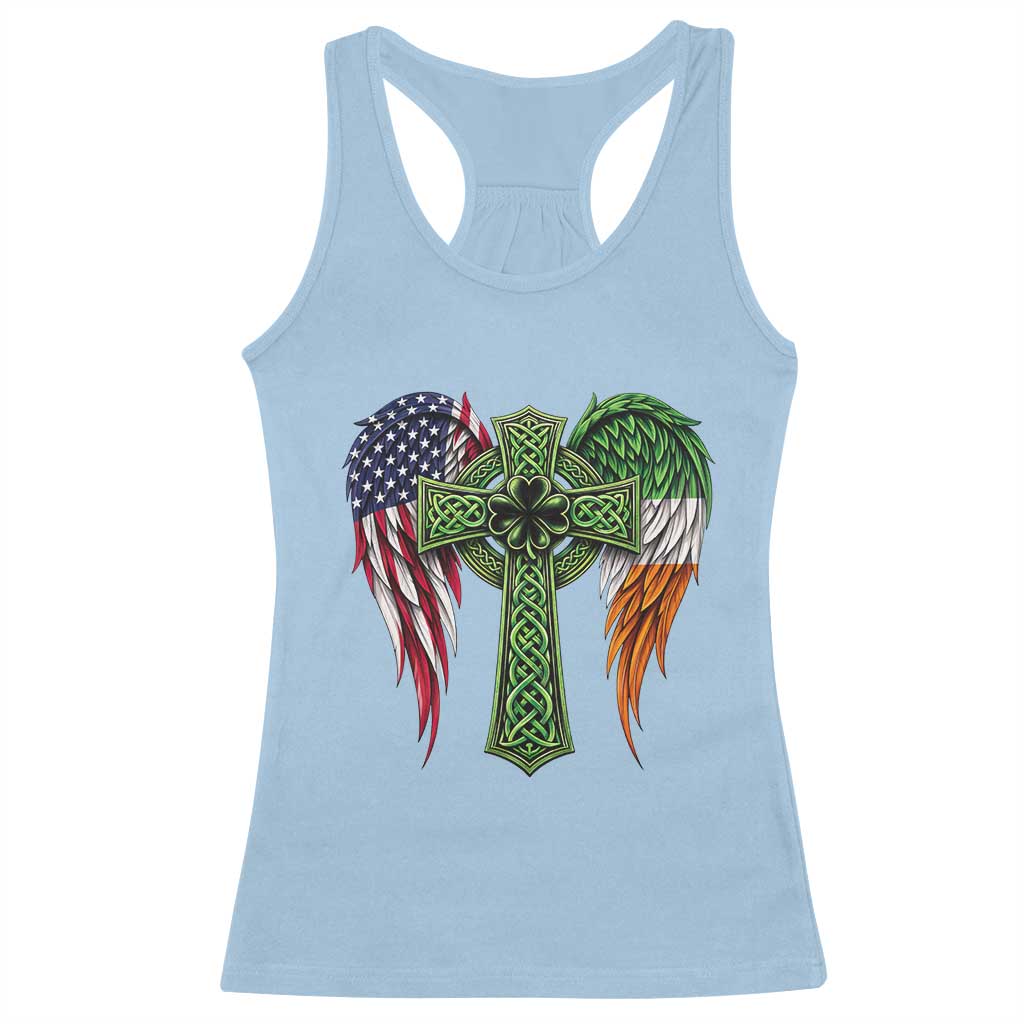 USA Flag Celtic Cross Irish American Racerback Tank Top St Patricks Day Gift