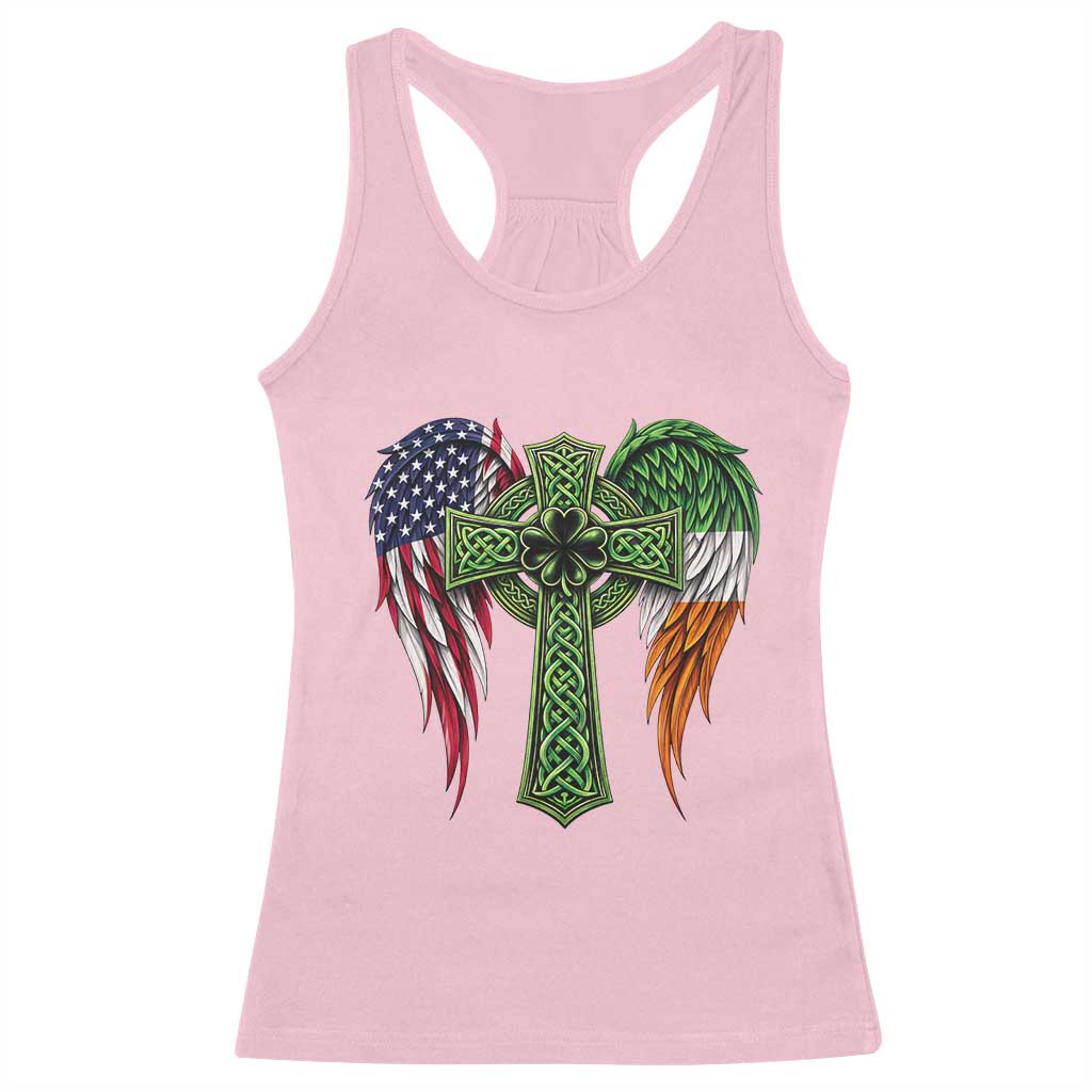 USA Flag Celtic Cross Irish American Racerback Tank Top St Patricks Day Gift