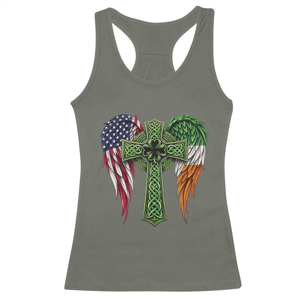 USA Flag Celtic Cross Irish American Racerback Tank Top St Patricks Day Gift