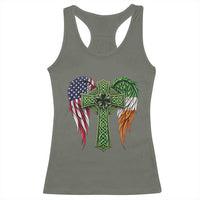 USA Flag Celtic Cross Irish American Racerback Tank Top St Patricks Day Gift
