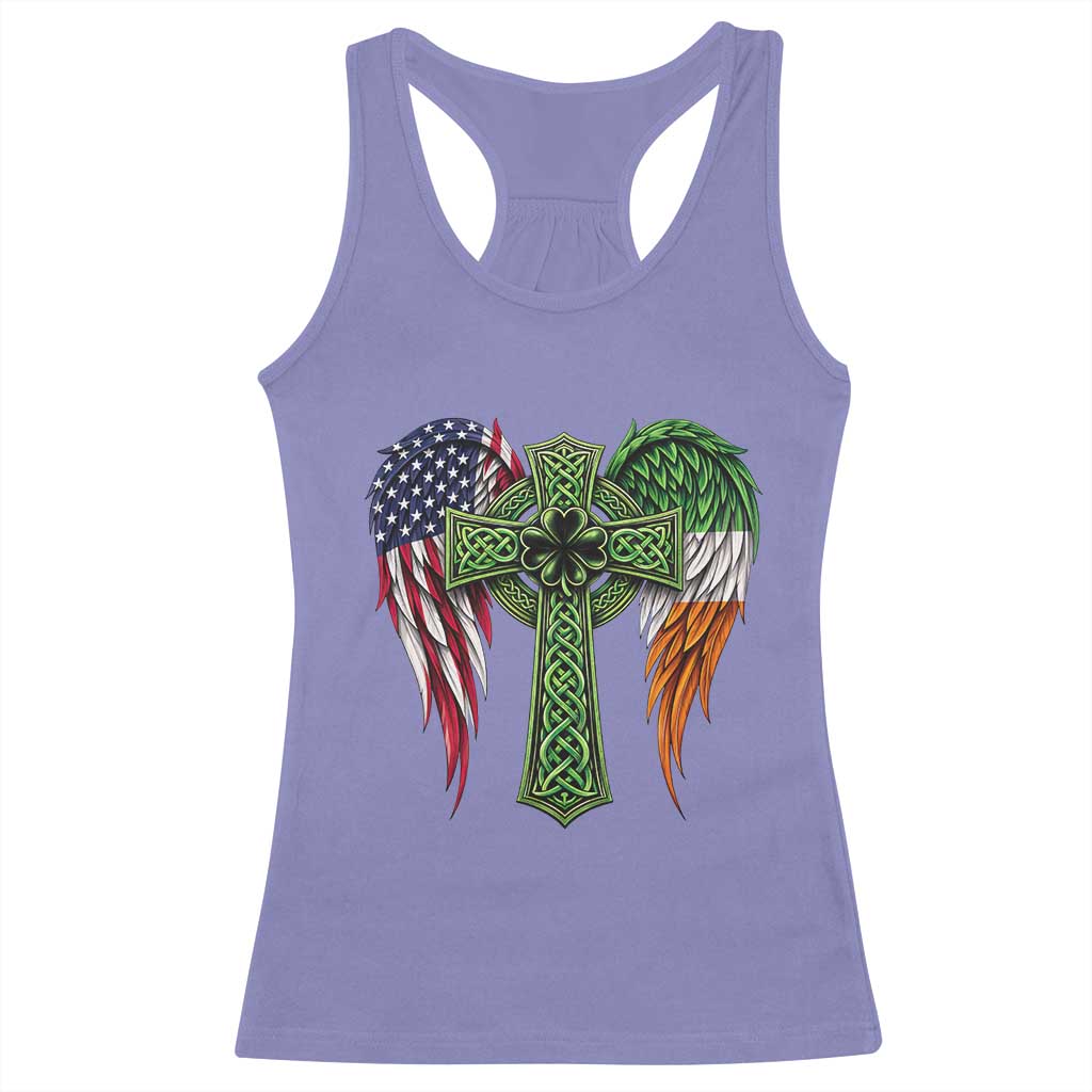 USA Flag Celtic Cross Irish American Racerback Tank Top St Patricks Day Gift