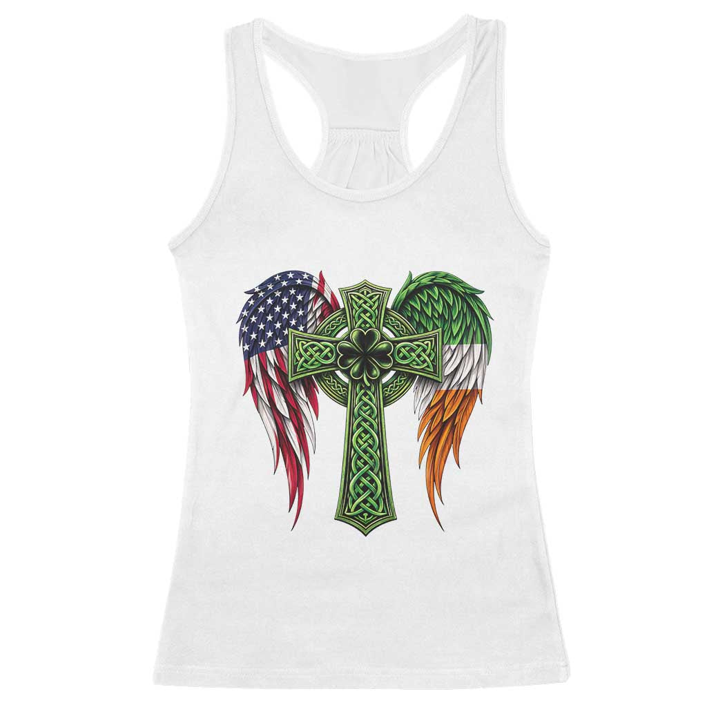 USA Flag Celtic Cross Irish American Racerback Tank Top St Patricks Day Gift