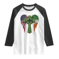 USA Flag Celtic Cross Irish American Raglan Shirt St Patricks Day Gift