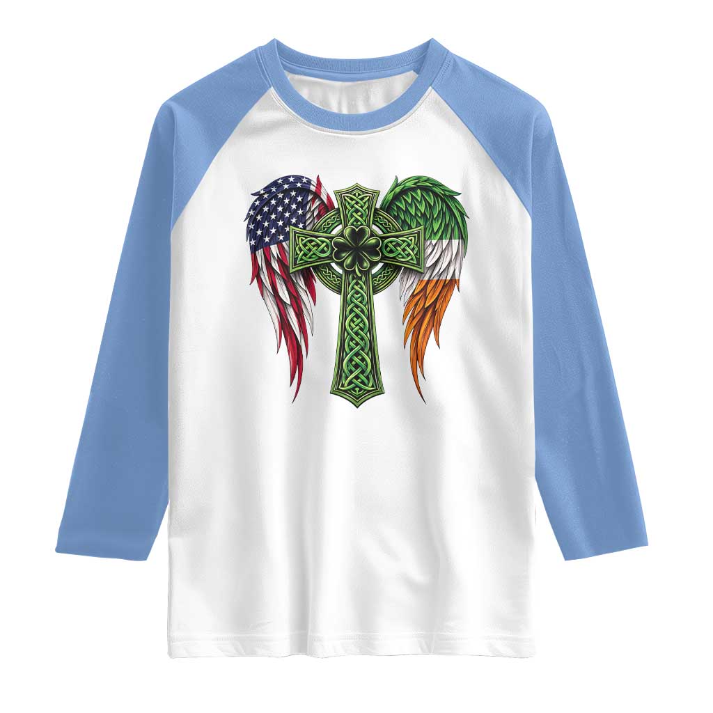 USA Flag Celtic Cross Irish American Raglan Shirt St Patricks Day Gift