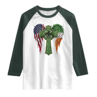 USA Flag Celtic Cross Irish American Raglan Shirt St Patricks Day Gift
