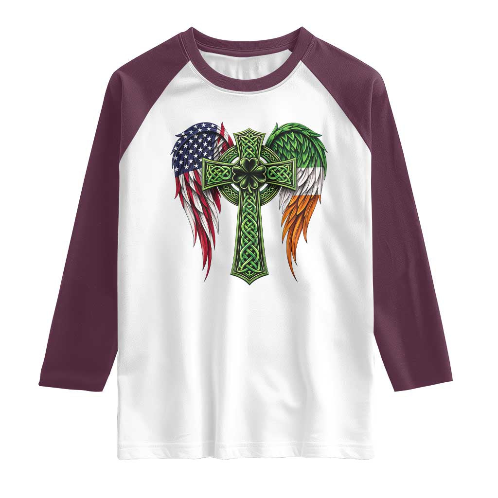 USA Flag Celtic Cross Irish American Raglan Shirt St Patricks Day Gift