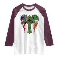 USA Flag Celtic Cross Irish American Raglan Shirt St Patricks Day Gift