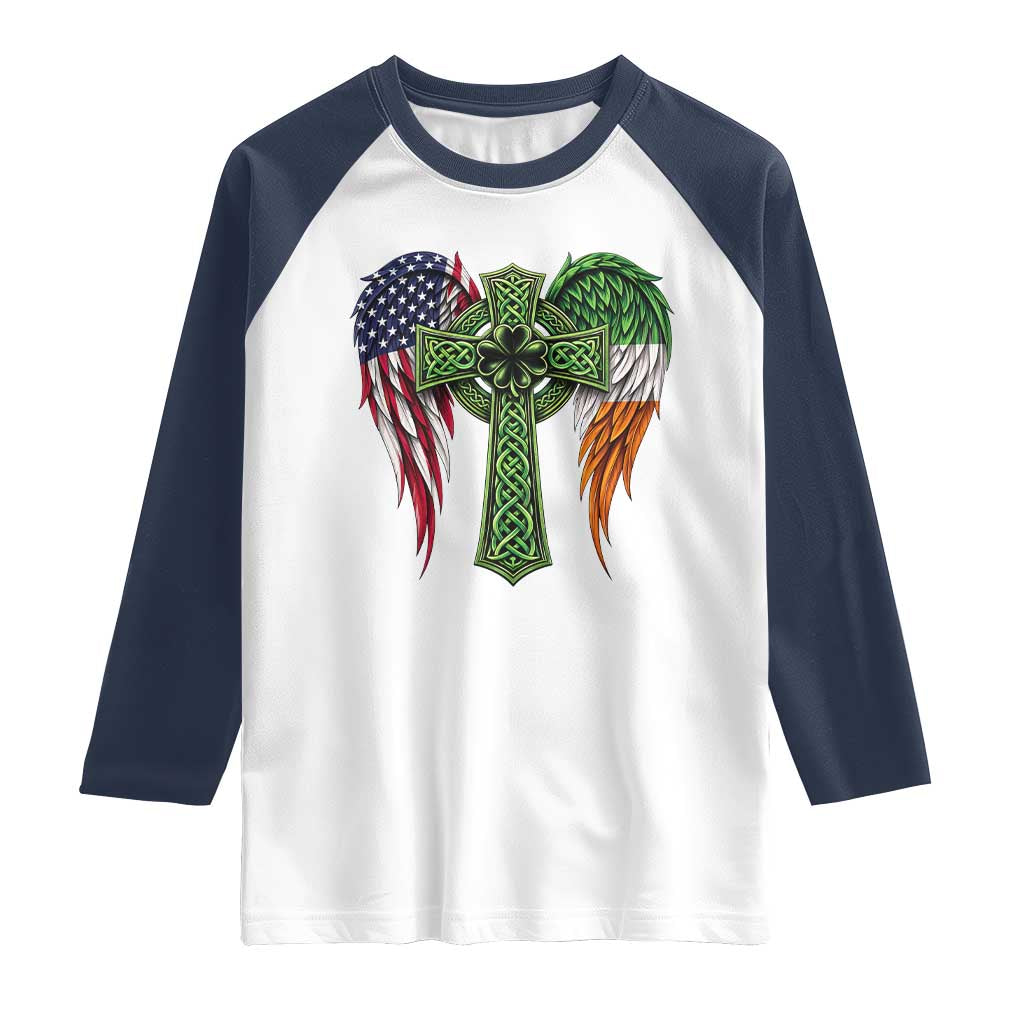 USA Flag Celtic Cross Irish American Raglan Shirt St Patricks Day Gift