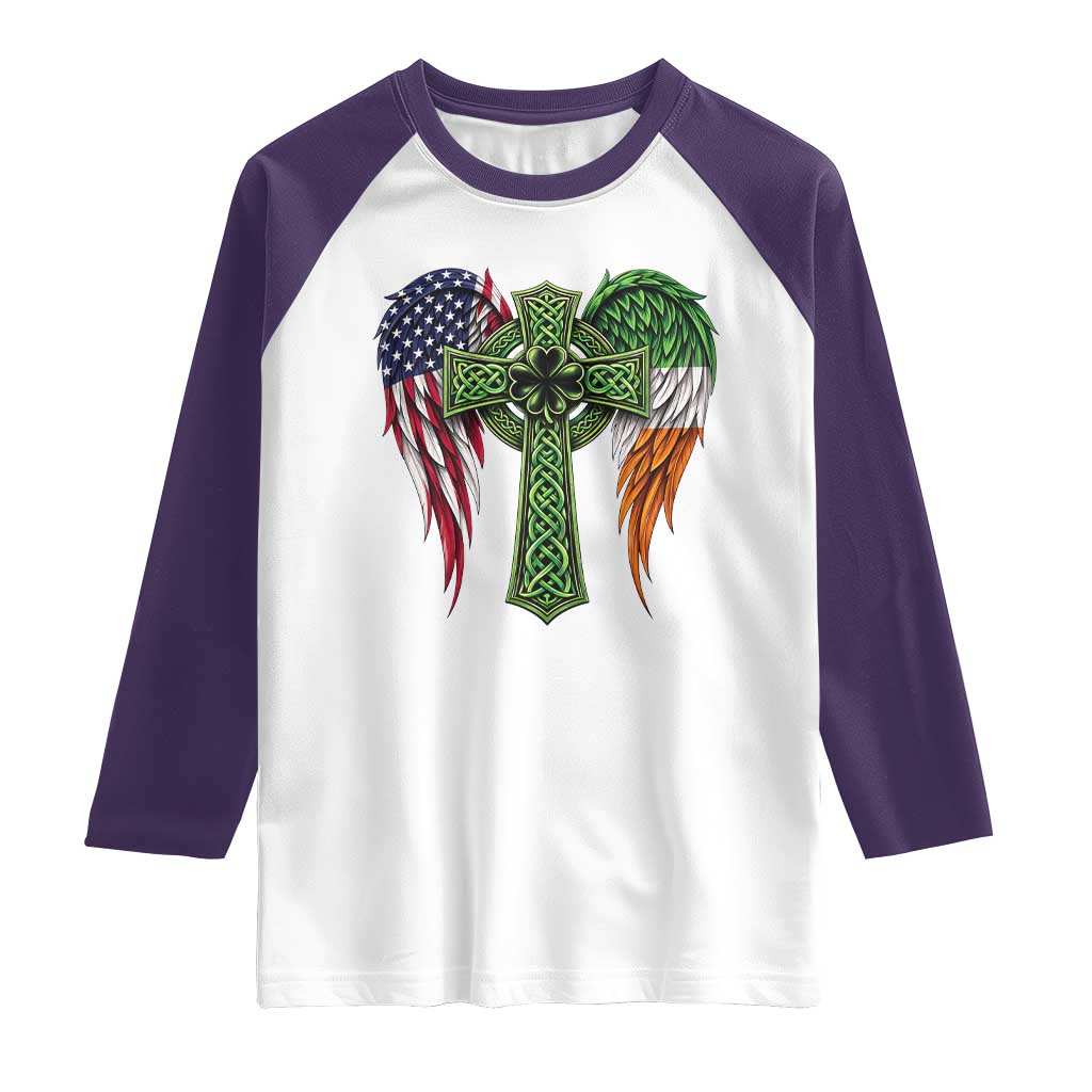 USA Flag Celtic Cross Irish American Raglan Shirt St Patricks Day Gift