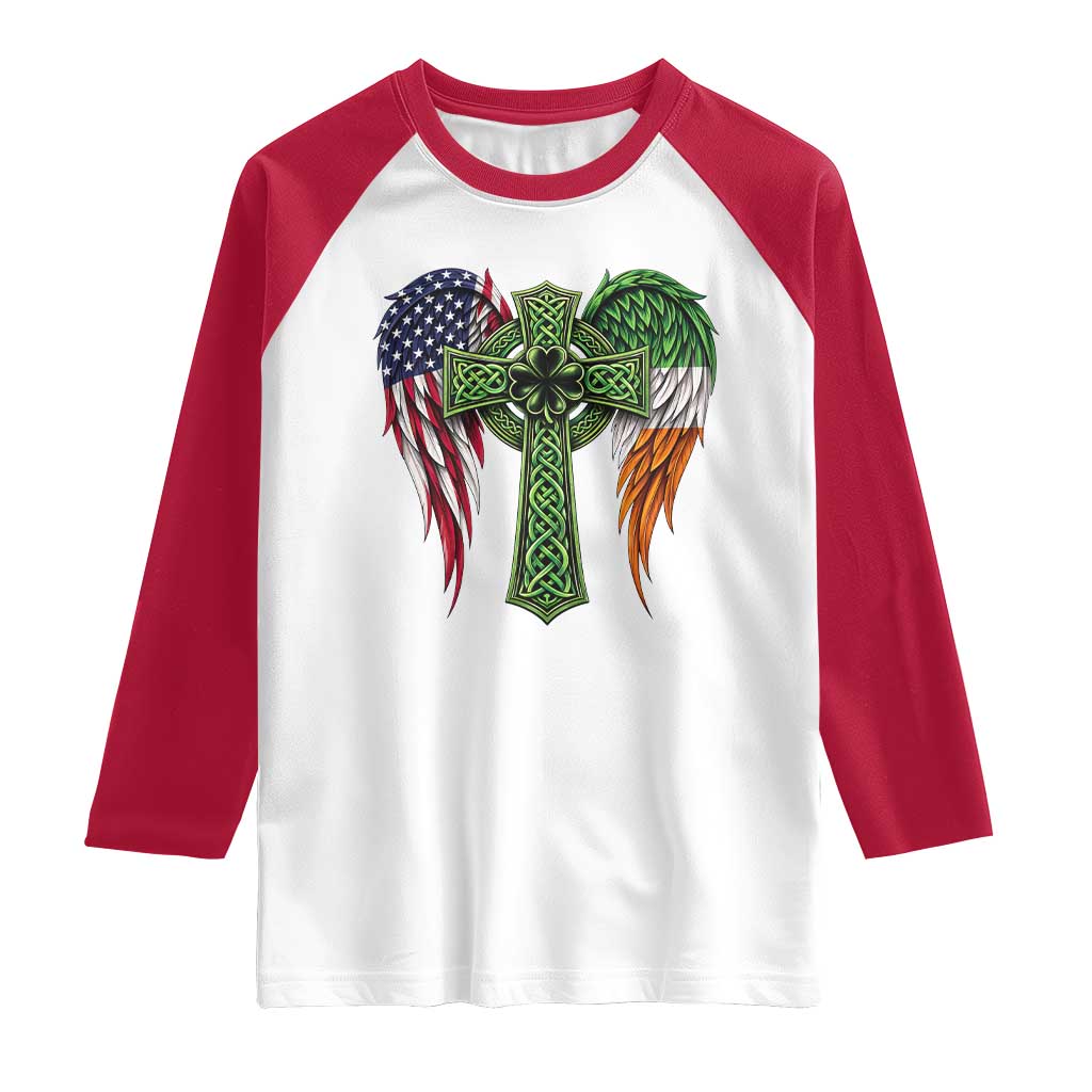 USA Flag Celtic Cross Irish American Raglan Shirt St Patricks Day Gift